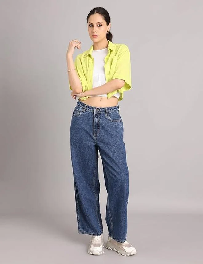 inkd جينز نسائي واسع - متوسط الارتفاع | 100٪ قطن | جينز للنساء